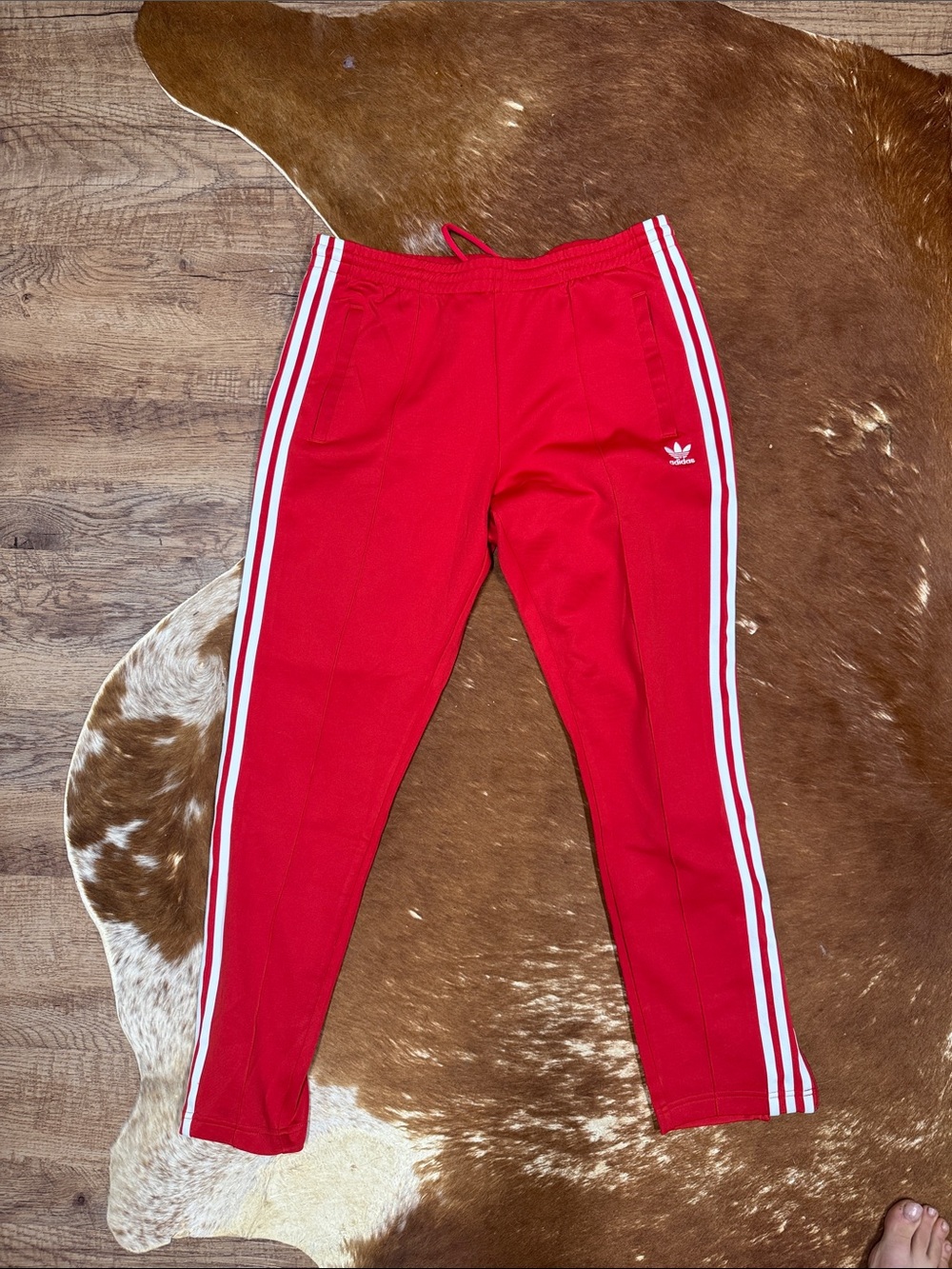 adidas Red Joggers with White 3-Stripes
